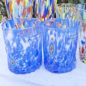 Murano Glass Cups Millefiori Tumblers Drinking Glasses Gift Set 2 Made in Italy